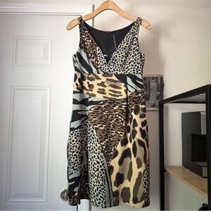 MANILA GRACE multicolor patchwork cheetah leopard tiger animal mini dress